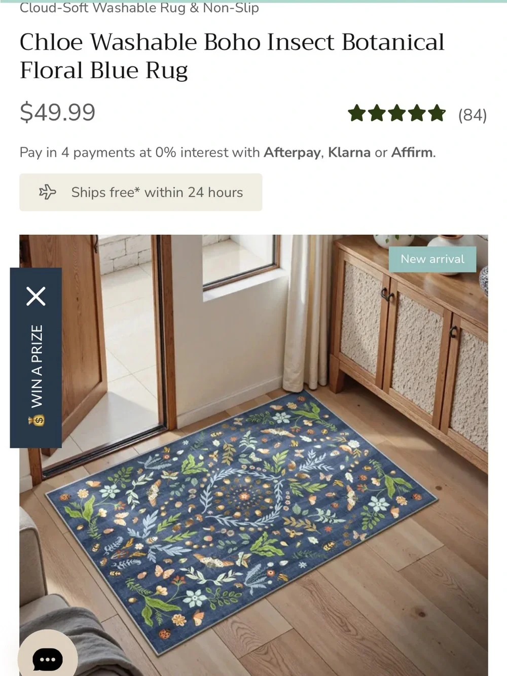 🆕 Navy Boho Insect Botanical Floral & Butterfly Entry Way Area Rug 2’x3’
